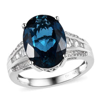 London Blue Topaz, White Topaz Ring in Platinum Over Sterling Silver (Size 10.0) 6.65 ctw