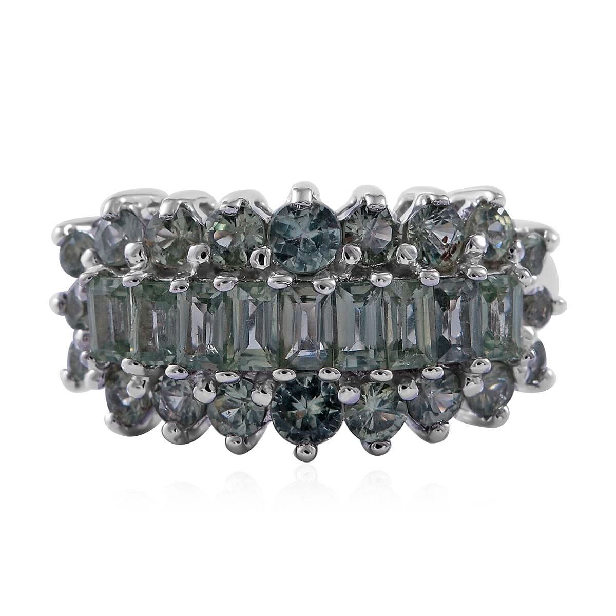 Doorbuster Green Sapphire Ring in Platinum Over Sterling Silver (Size 10.0) 2.50 ctw (2)