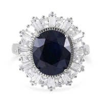 Niassa Ruby (FF) and White Zircon Halo Ring in Platinum Over Sterling Silver 9.60 ctw