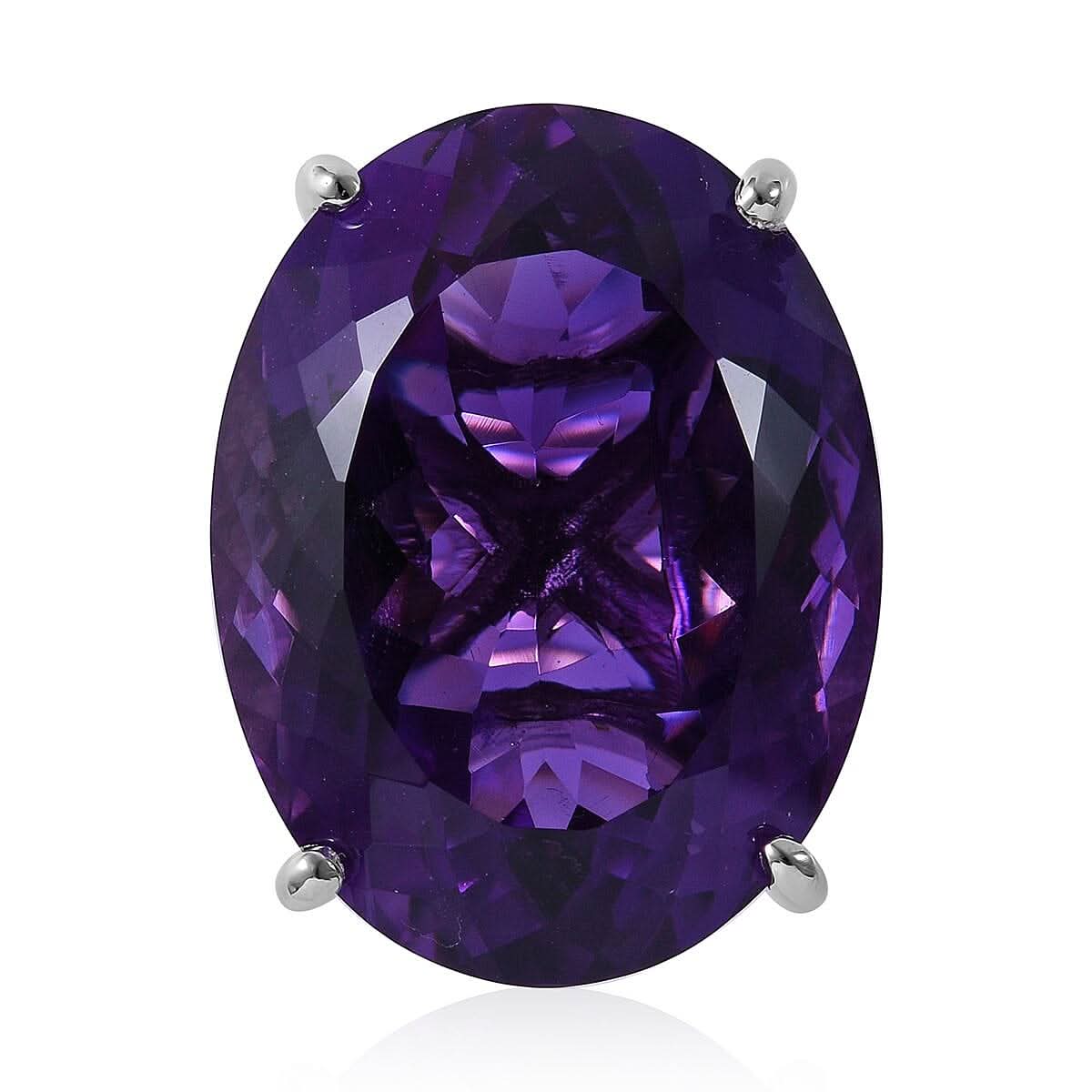 AAA Lusaka Amethyst Solitaire Ring in Platinum Over Sterling Silver (Size 10.0) 50.00 ctw