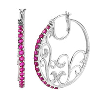 Premium Montepuez Ruby and White Zircon Hoop Earrings in Platinum Over Sterling Silver 3.40 ctw