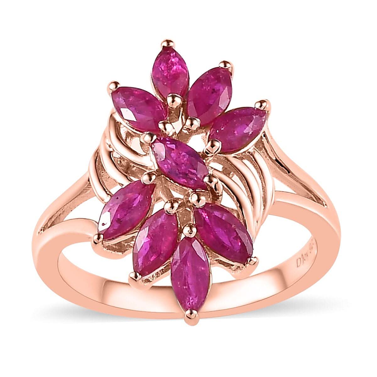 Premium Montepuez Ruby Floral Ring in Vermeil Rose Gold Over Sterling Silver (Size 6.0) 1.50 ctw