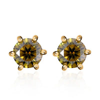 Olive Green Moissanite Solitaire Stud Earrings in Vermeil YG Over Sterling Silver 1.90 ctw