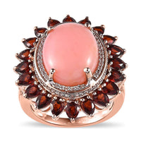 Premium Peruvian Pink Opal and Multi Gemstone Cocktail Ring in Vermeil Rose Gold Over Sterling Silver (Size 10.0)