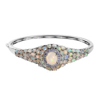 TLV Premium Ethiopian Welo Opal, Tanzanite Bangle Bracelet in Platinum Over Sterling Silver (7.25 in) 9.00 ctw