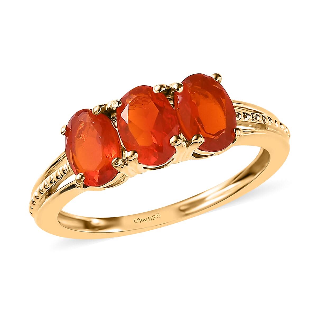 Crimson Fire Opal 3 Stone Ring in 14K YG Over Sterling Silver 0.90 ctw