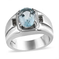 Blue Topaz, White Zircon Men's Ring in Stainless Steel (Size 10.0) 3.15 ctw - Sticky add to cart bar
