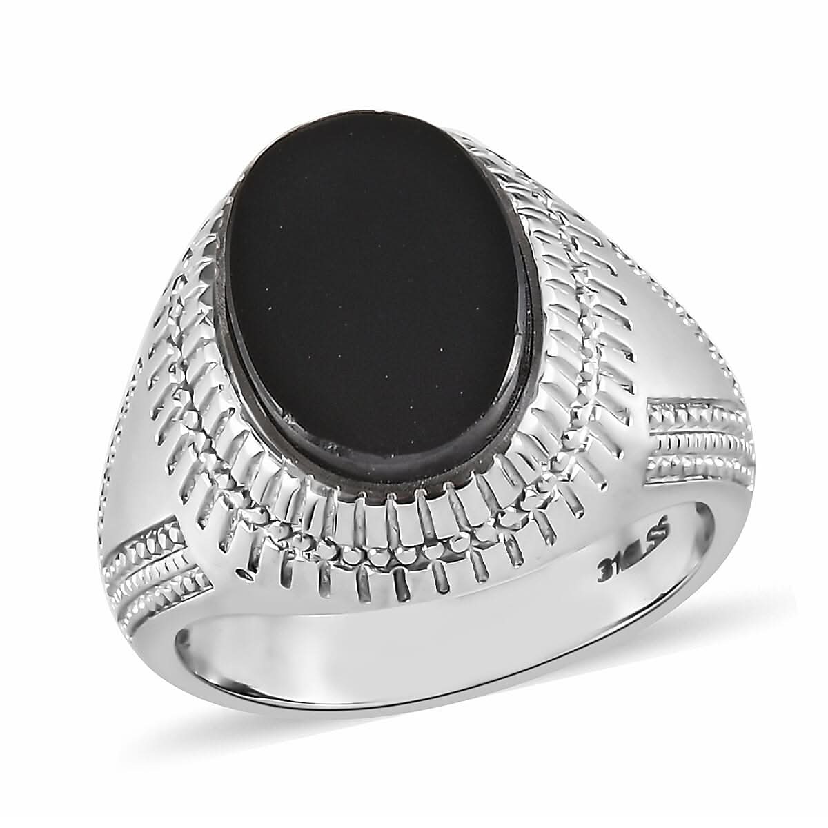 Black Onyx Solitaire Ring in Stainless Steel (Size 10.0) 4.35 ctw