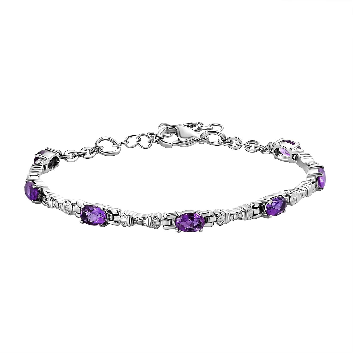 African Amethyst Bracelet in Stainless Steel (6.50-8.0In) 2.65 ctw