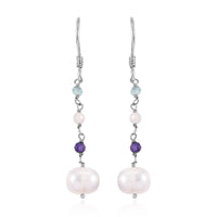 Freshwater Pearl and Multi Gemstone Earrings in Sterling Silver 1.35 ctw