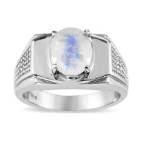 Rainbow Moonstone Men's Ring in Stainless Steel (Size 10.0) 2.40 ctw