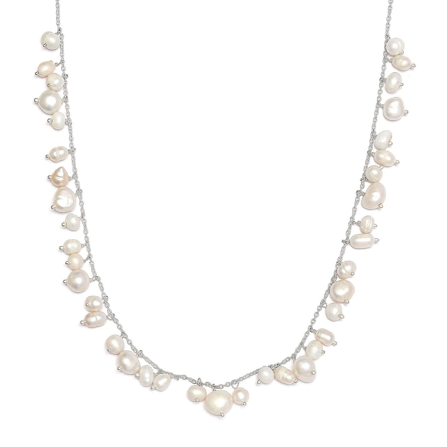White Freshwater Pearl Necklace (20 Inches) in Sterling Silver