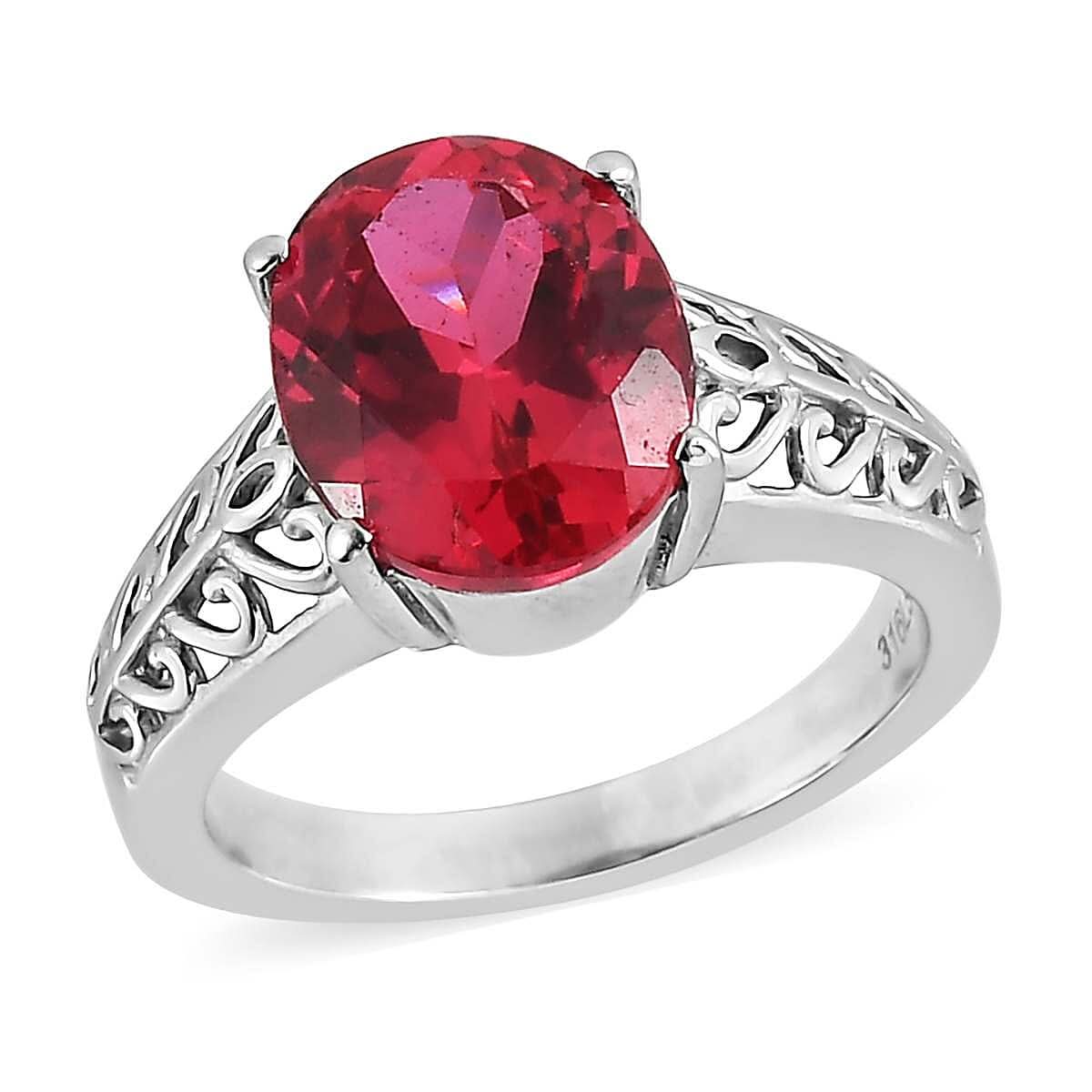 Lab Created Padparadscha Sapphire Solitaire Ring in Stainless Steel (Size 10.0) 5.40 ctw