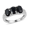 Midnight Sapphire 3 Stone Ring in Stainless Steel (Size 10.0) 3.20 ctw - Sticky add to cart bar