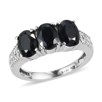 Midnight Sapphire 3 Stone Ring in Stainless Steel (Size 10.0) 3.20 ctw