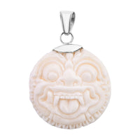 Carved Bone Flower Pendant in Sterling Silver
