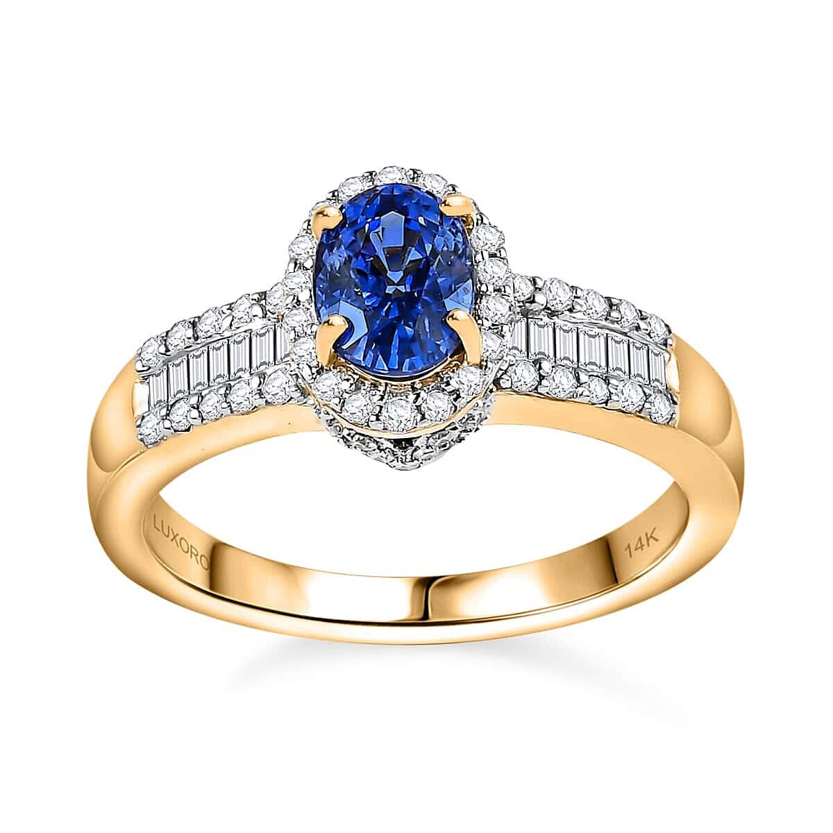 Luxoro 14K Yellow Gold AAA Ceylon Sapphire and G-H I3 Diamond Ring (Size 7.0) 1.50 ctw