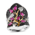 Premium Montepuez Ruby and Multi Gemstone Ring in Vermeil YG and Platinum Over Sterling Silver (Size 6.0) 4.10 ctw - Sticky add to cart bar