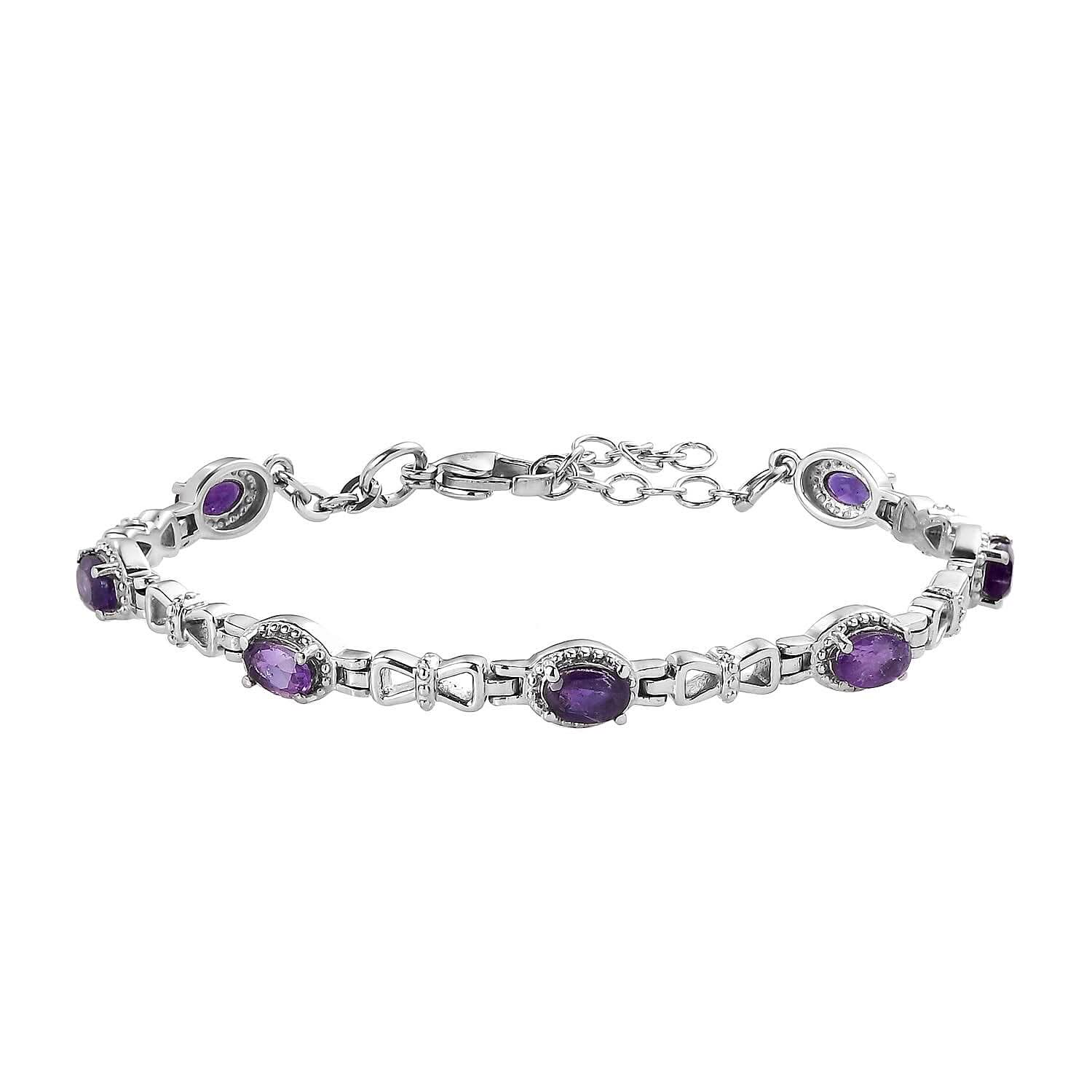 African Amethyst Station Bracelet in Stainless Steel (6.50 In) 2.65 ctw