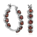 Thai Black Spinel Hoop Earrings in Stainless Steel 3.75 ctw