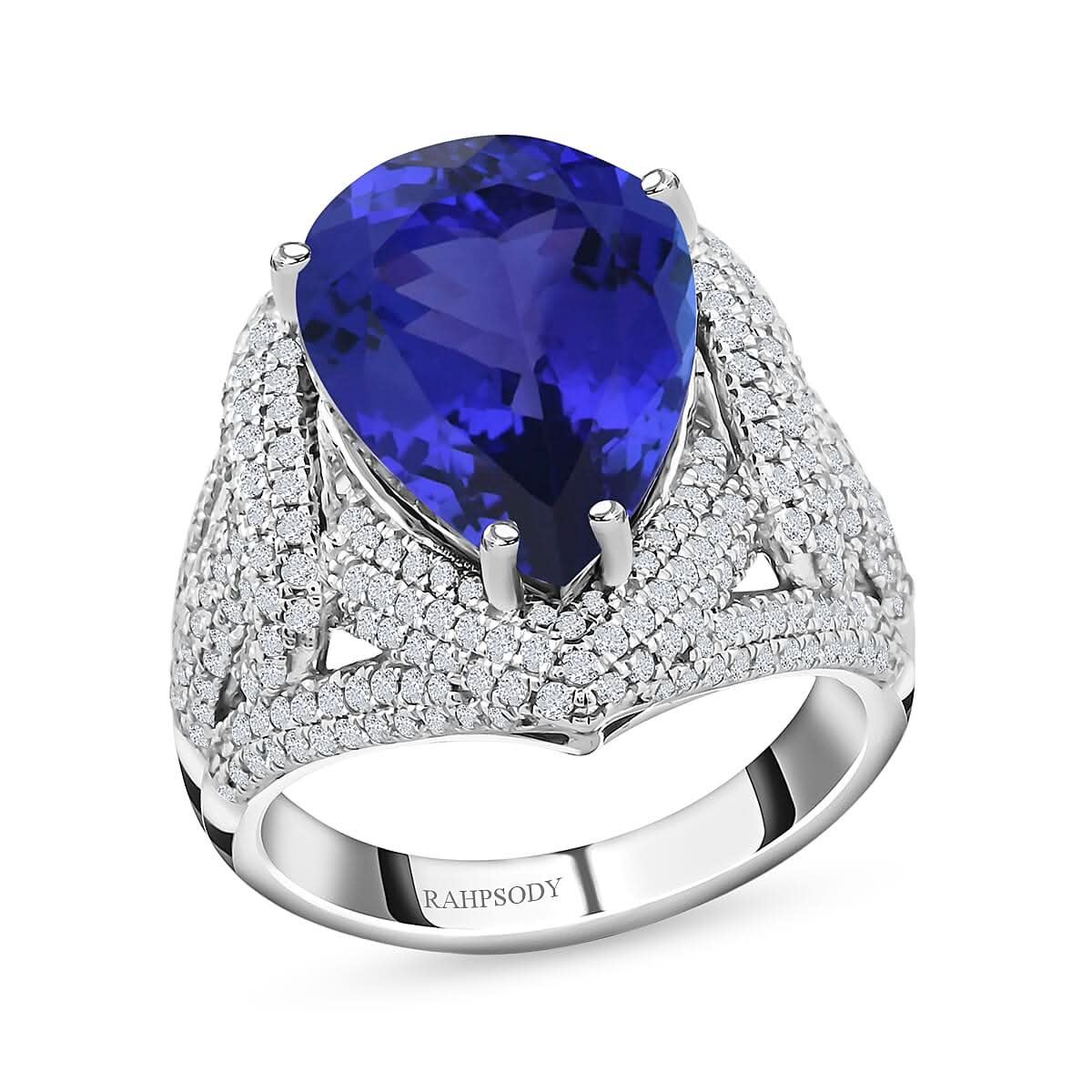 Certified and Appraised Rhapsody 950 Platinum AAAA Tanzanite, Diamond (E-F, VS) (1.44 cts) Ring (Size 10.0) (11.70 g) 11.00 ctw