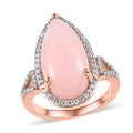 Peruvian Pink Opal and Moissanite Halo Ring in Vermeil Rose Gold Over Sterling Silver 8.15 ctw - Sticky add to cart bar