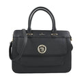 MC Saffiano Black Front Flap Pocket Faux Leather Satchel Bag (13"x5"x10") - Sticky add to cart bar