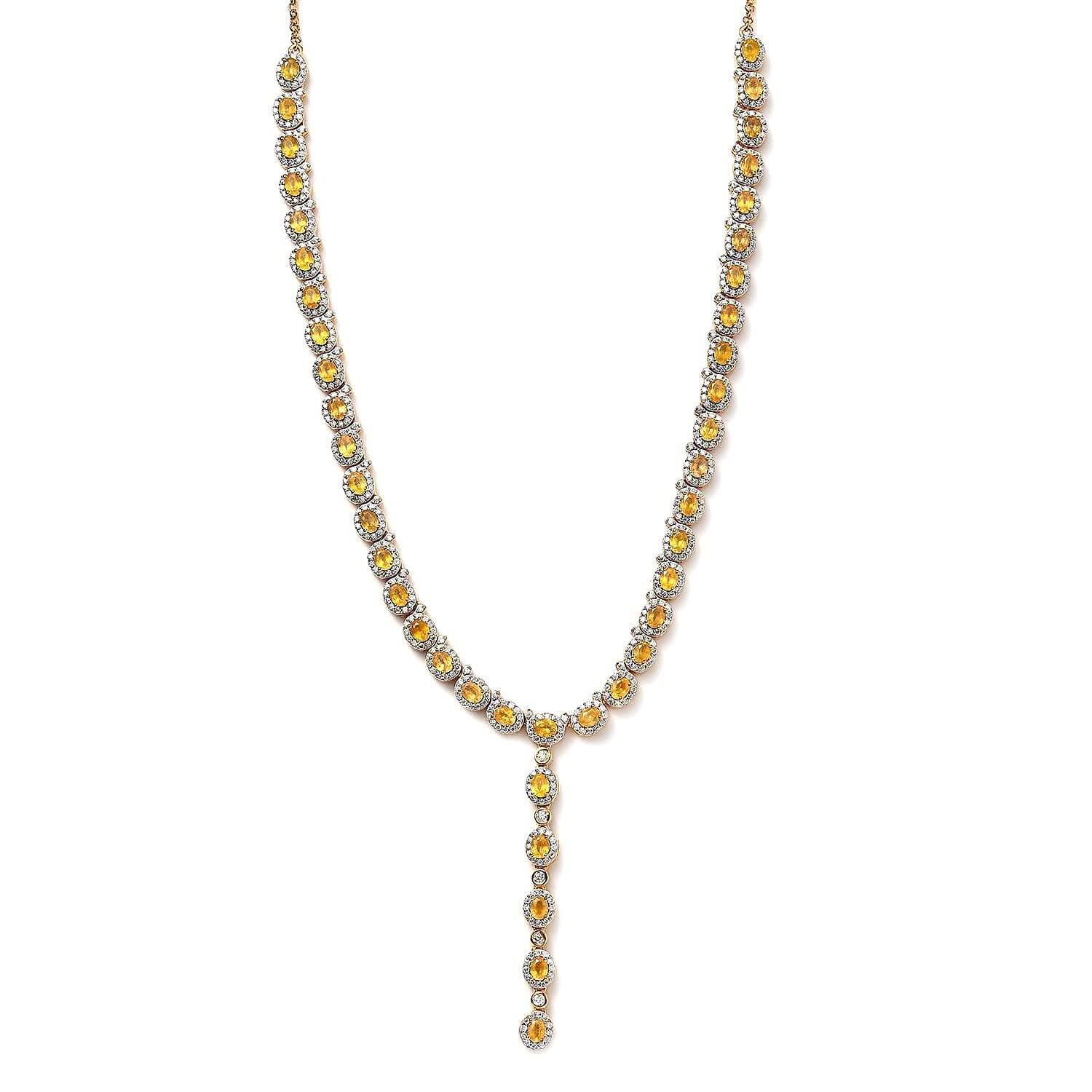 Yellow Sapphire (FF) and Moissanite Necklace 18 Inches in Vermeil Yellow Gold Over Sterling Silver 16.00 ctw