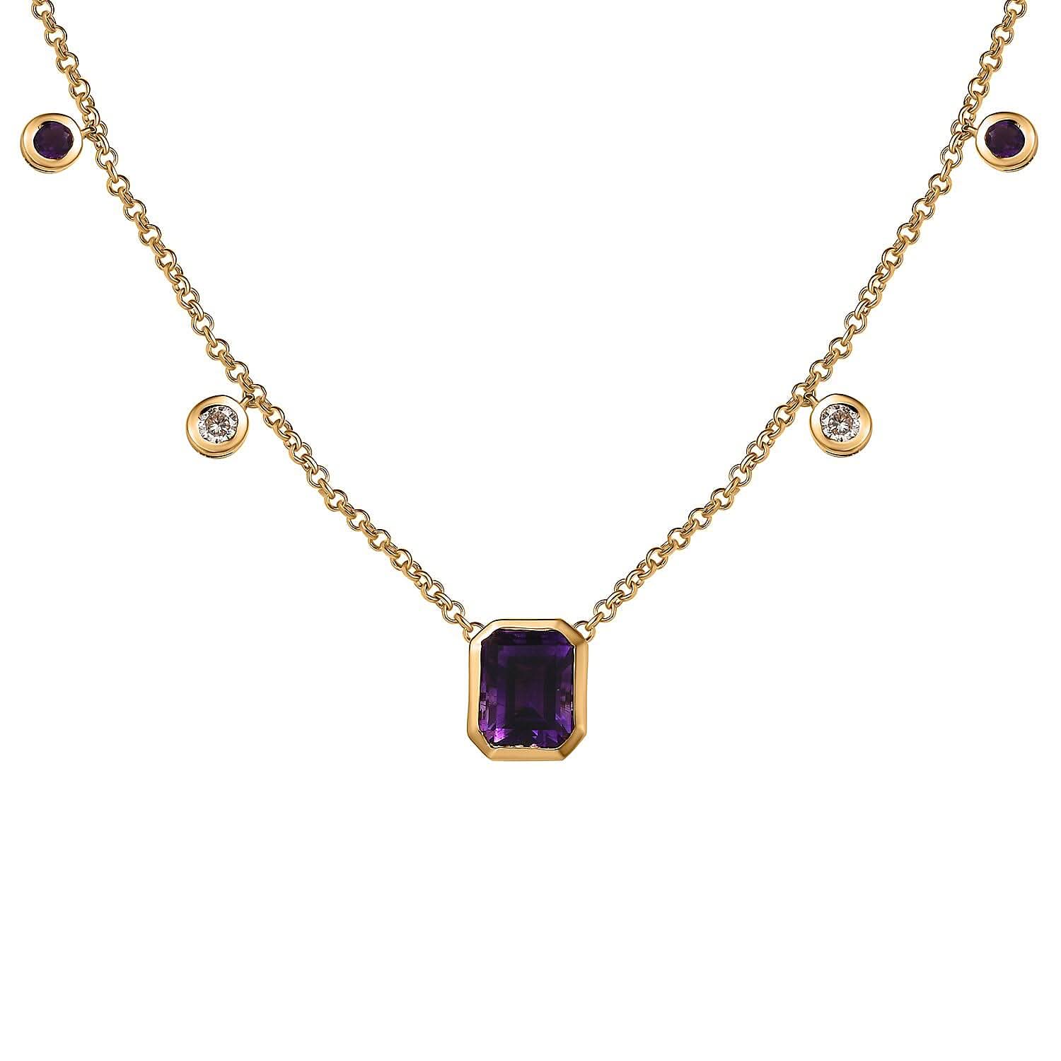 Premium Moroccan Amethyst and Multi Gemstone Necklace 18 Inches in Vermeil Yellow Gold Over Sterling Silver 5.35 ctw