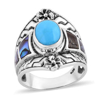 Bali Legacy Sleeping Beauty Turquoise and Abalone Shell Ring in Sterling Silver (Size 6.0) 2.15 ctw