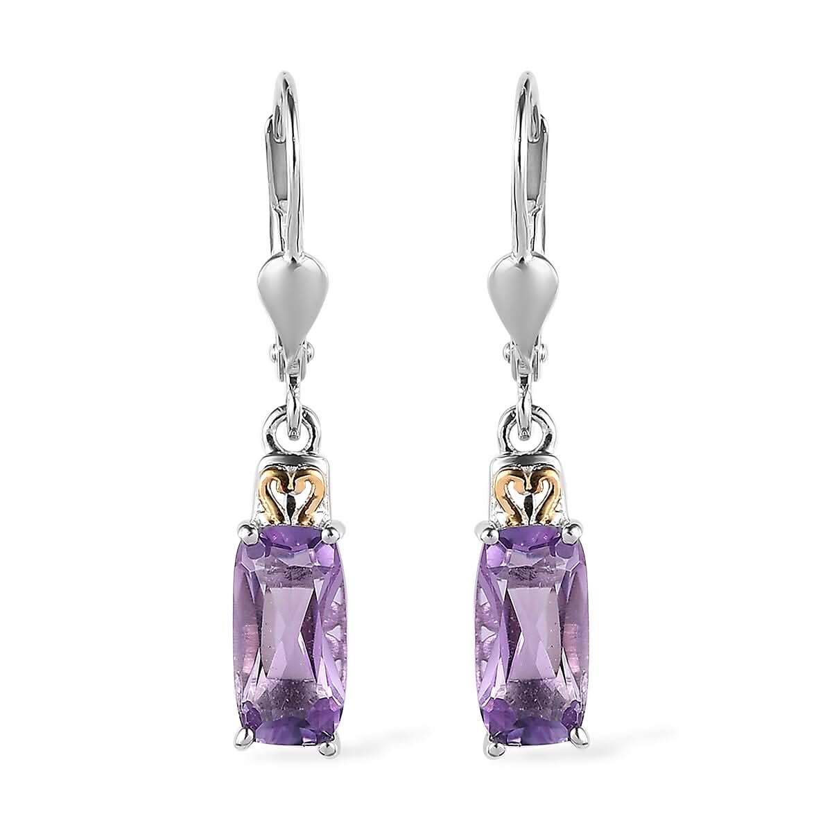 Rose De France Amethyst Lever Back Earrings in Vermeil YG and Platinum Over Sterling Silver 2.75 ctw