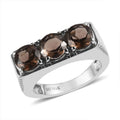 Smoky Quartz 3 Stone Ring in Stainless Steel (Size 10.0) 3.60 ctw - Sticky add to cart bar