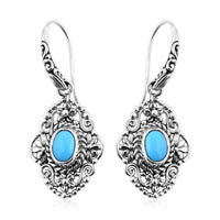 Bali Legacy Sleeping Beauty Turquoise Fish Hook Earrings in Sterling Silver 2.10 ctw