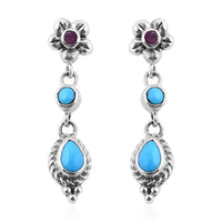 Bali Legacy Sleeping Beauty Turquoise and Niassa Ruby (FF) Dangle Earrings in Sterling Silver 2.20 ctw