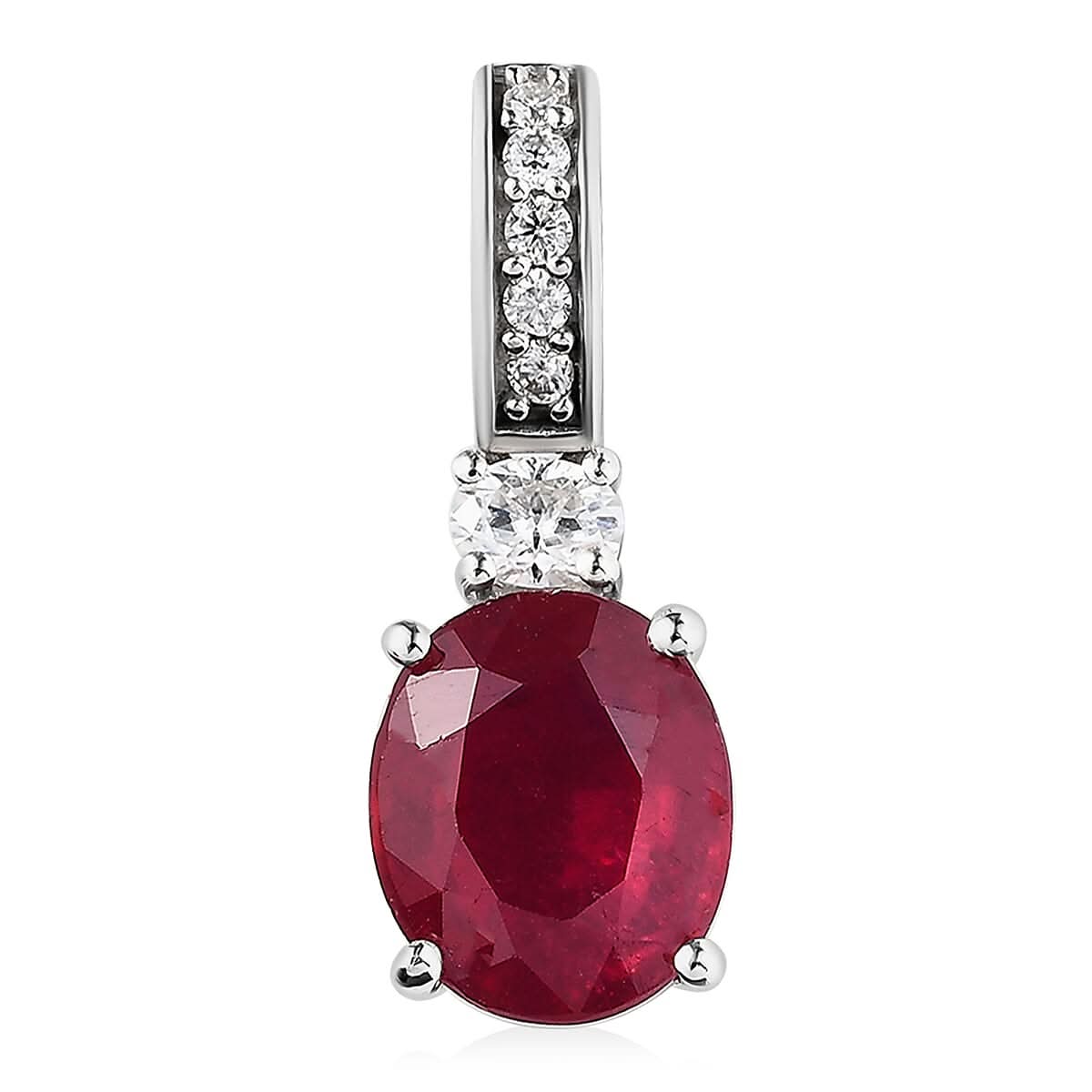 Niassa Ruby (FF) and Moissanite Pendant in Platinum Over Sterling Silver 3.85 ctw