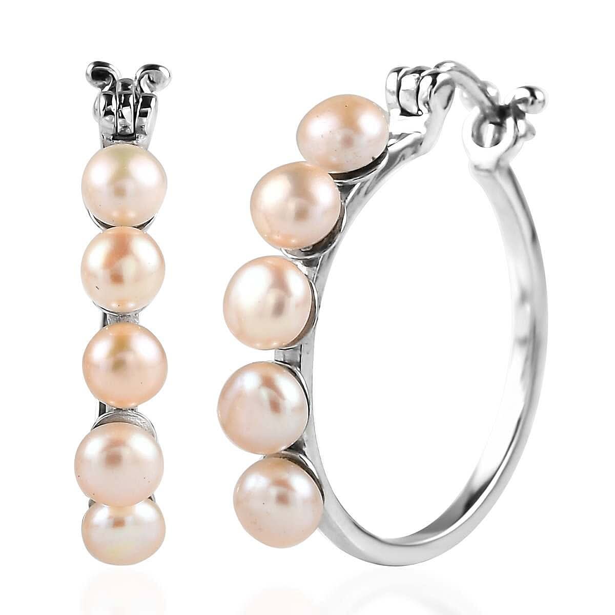 Pink Freshwater Pearl Hoop Earrings in Stainless Steel 9.75 ctw