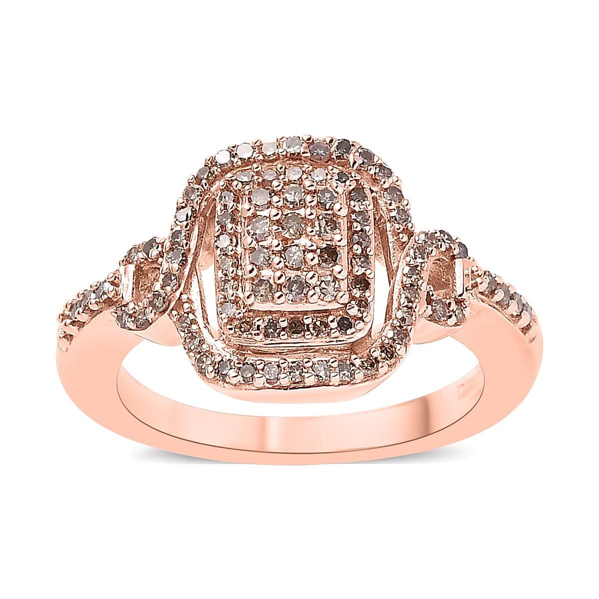Natural Champagne Diamond Cluster Ring in Vermeil Rose Gold Over Sterling Silver 0.50 ctw