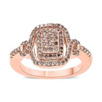 Natural Champagne Diamond Cluster Ring in Vermeil Rose Gold Over Sterling Silver 0.50 ctw
