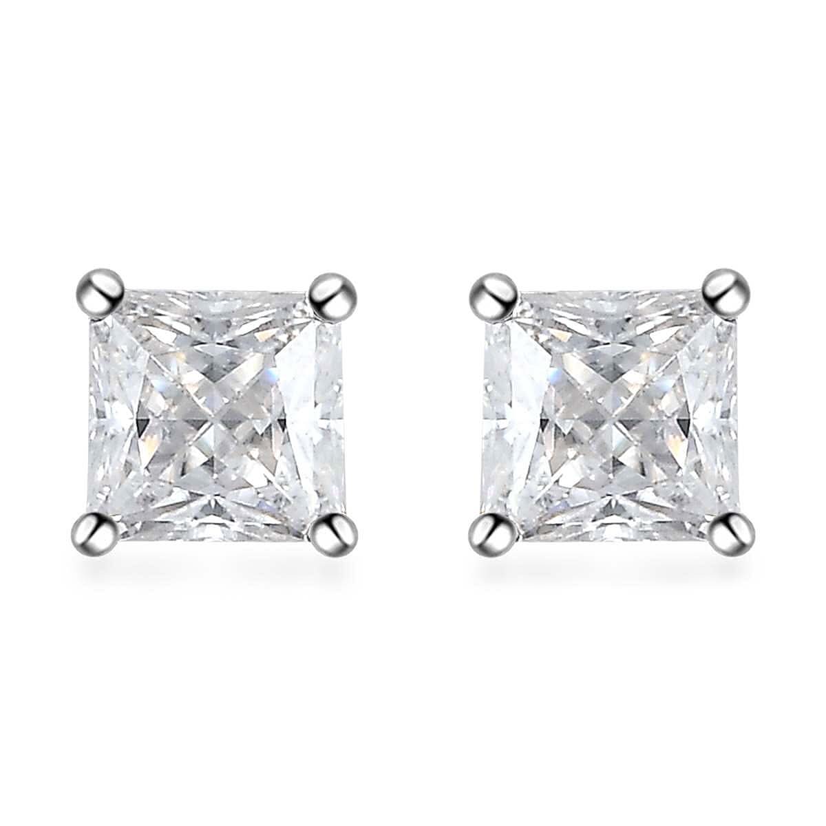 Moissanite Solitaire Stud Earrings in Platinum Over Sterling Silver 1.35 ctw
