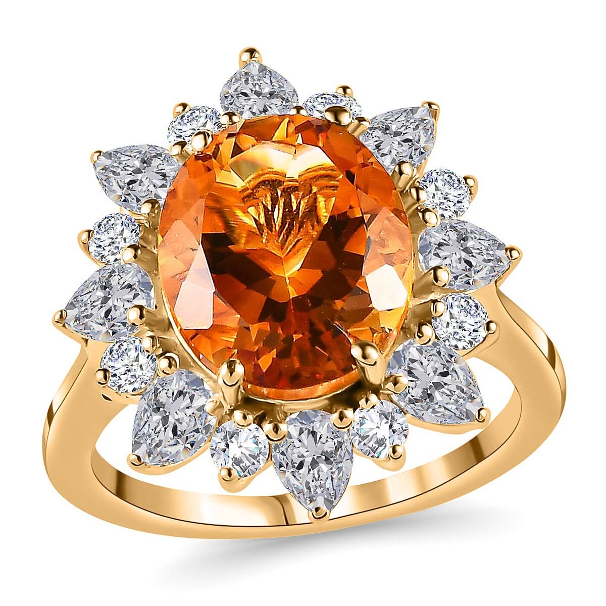 Premium Serra Gaucha Citrine and Moissanite Sunburst Ring in Vermeil Yellow Gold Over Sterling Silver 6.30 ctw