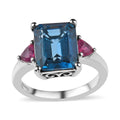 London Blue Topaz, Niassa Ruby (FF) Ring in Platinum Over Sterling Silver (Size 7.0) 6.10 ctw - Sticky add to cart bar