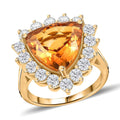 Premium Serra Gaucha Citrine, Moissanite Halo Ring in Vermeil YG Over Sterling Silver (Size 10.0) 6.50 ctw - Sticky add to cart bar