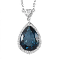 Premium London Blue Topaz, Moissanite Necklace (18 Inches) in Platinum Over Sterling Silver 17.65 ctw
