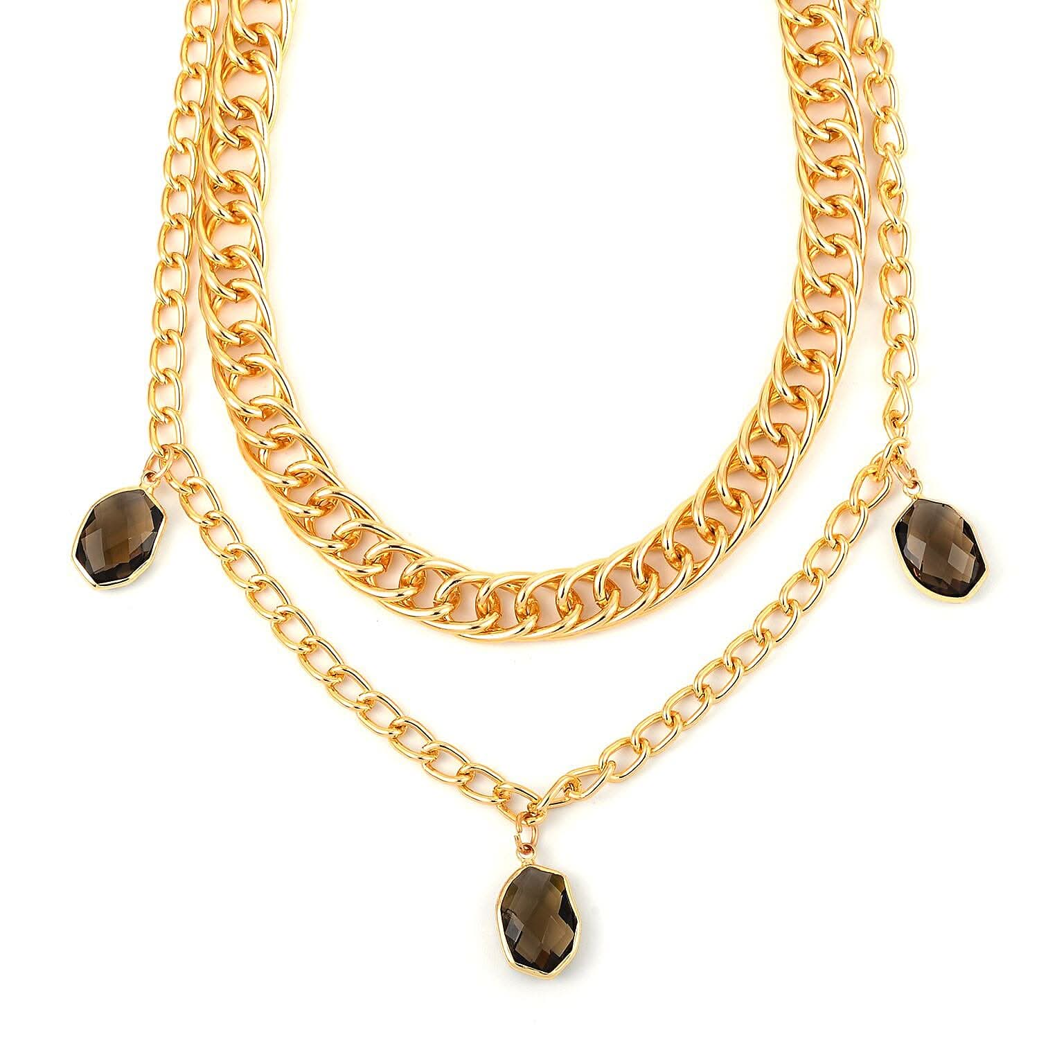 Silver Gray Glass Necklace in Goldtone 29.50-45.50 Inches