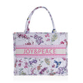 White with Multi Flower Printed Tote Bag (17"x6.3"x13.8") with Handle Drop (5.5") - Sticky add to cart bar