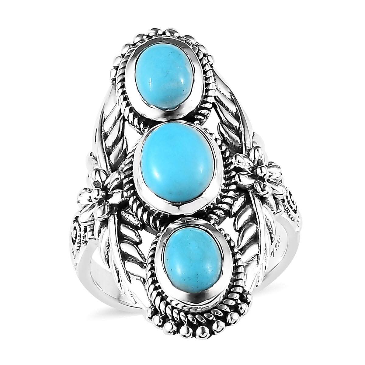 Artisan Crafted Sleeping Beauty Turquoise 3 Stone Ring in Sterling Silver (Size 10.0) 2.50 ctw