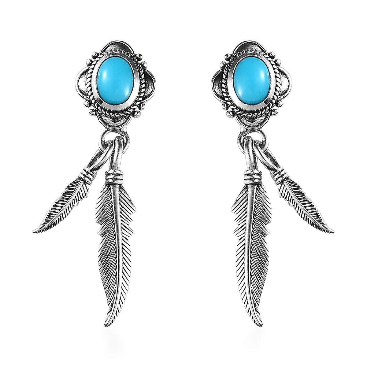 Artisan Crafted Sleeping Beauty Turquoise 2.00 ctw Feather Earrings in Sterling Silver