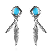 Artisan Crafted Sleeping Beauty Turquoise 2.00 ctw Feather Earrings in Sterling Silver