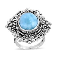 Doorbuster Bali Legacy Larimar Ring in Sterling Silver (Size 10.0) 12.30 ctw