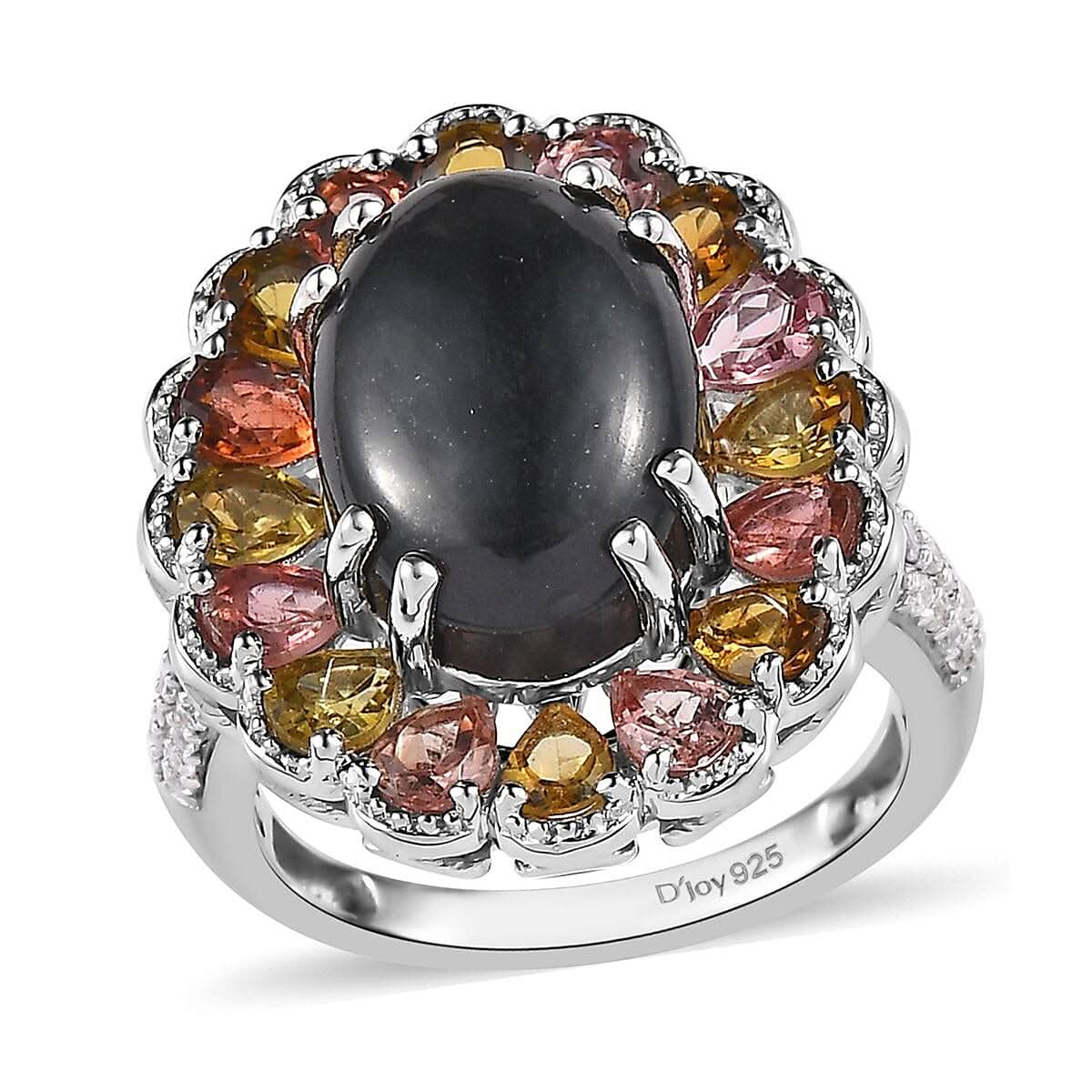 Australian Black Tourmaline and Multi Gemstone Ring in Platinum Over Sterling Silver (Size 10.0) 9.10 ctw